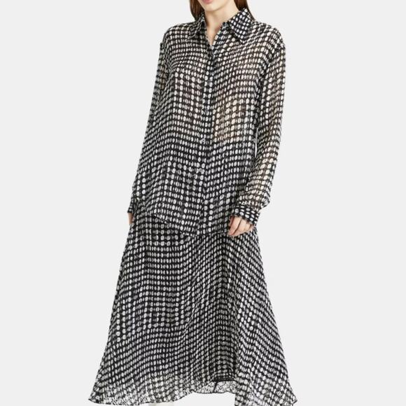 Theory Silk Blend Sheer Weekender Shirt Broken Oval Print Long Sleeve Sz S - Picture 1 of 12